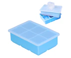 6 Cells Ice Tray Silicone Square Ice Maker with Lid for Making Ice Cubes Cakes Chocolate Pudding,Blue