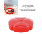 Snack Serving Tray Round Plastic Fruit Nut and Candy Compartment Plate with 5 Section for Thanksgiving Chinese New Year Red