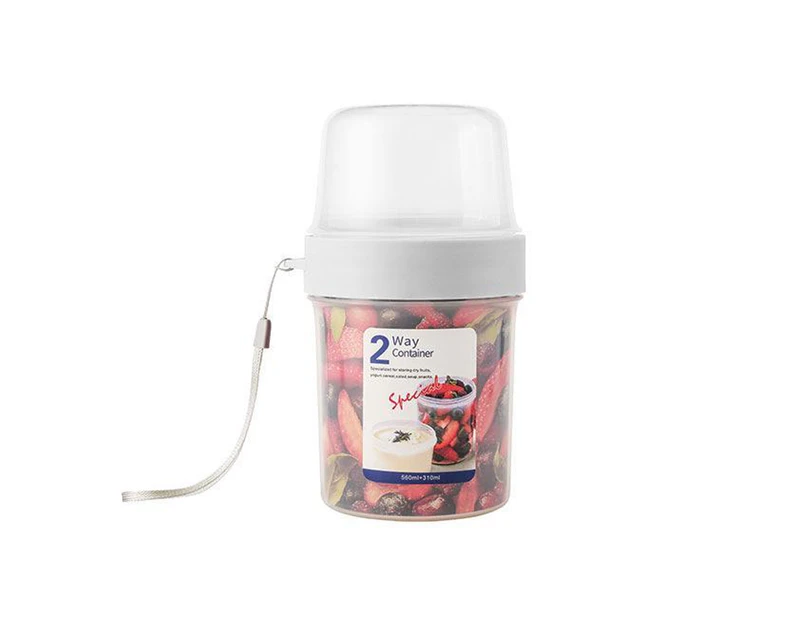 Large Double Salad Container, Yogurt Cup Sealer, Storage Seal, Double Container with Lanyard (310ml + 560ml)