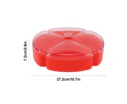 Snack Serving Tray Round Plastic Fruit Nut and Candy Compartment Plate with 5 Section for Thanksgiving Chinese New Year Red