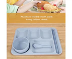 Wheat Straw Student Fast Food Tableware Set includes Bowls, Plates, Spoons, Chopsticks (Blue)