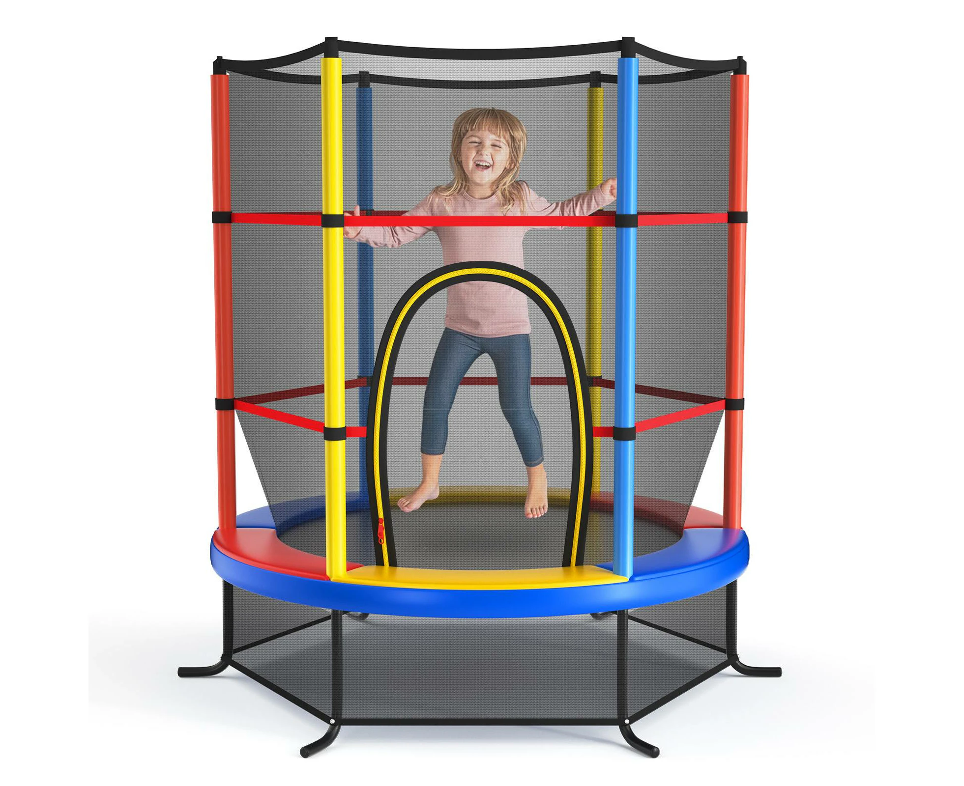 Kids Mini Trampoline Indoor Outdoor Jumping Mat w/Enclosure Net Recreational Round Trampoline