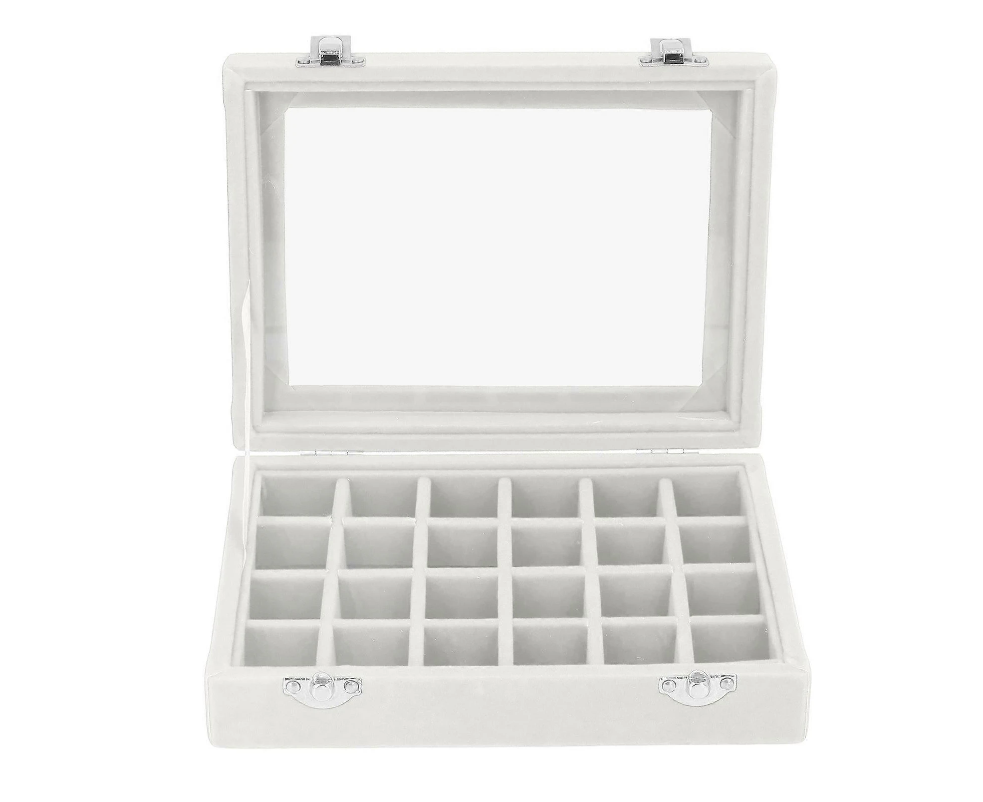 Small Velvet Jewelry Box Organizer 24 Compartments Jewelry Case Earring Rings Storage Box Jewelry Case with Locks White