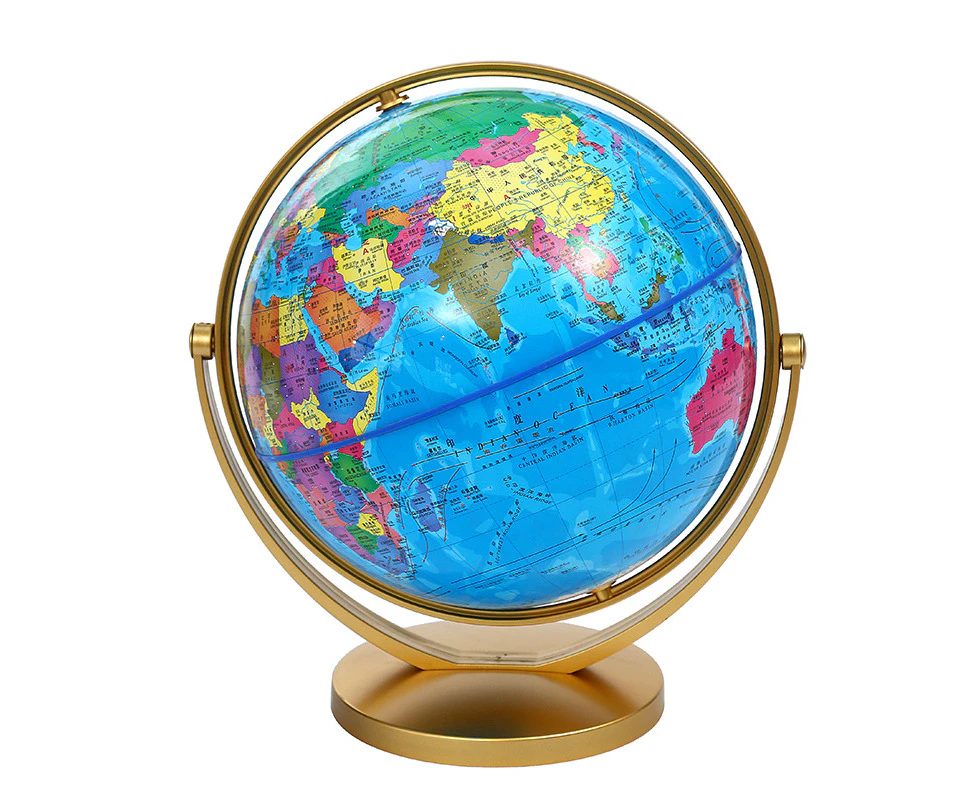 Globe World Ball Teaching Materials with Gold Frame Universal Retro Blue and White Geography