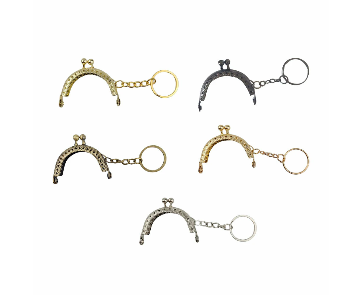 5 Pcs 5cm Semicircle Clutch Frame Mini Handbag Iron Purse Frame Coin Bag Decorative Kiss Clasp Lock with Hanging Key Ring (Mixed Color)