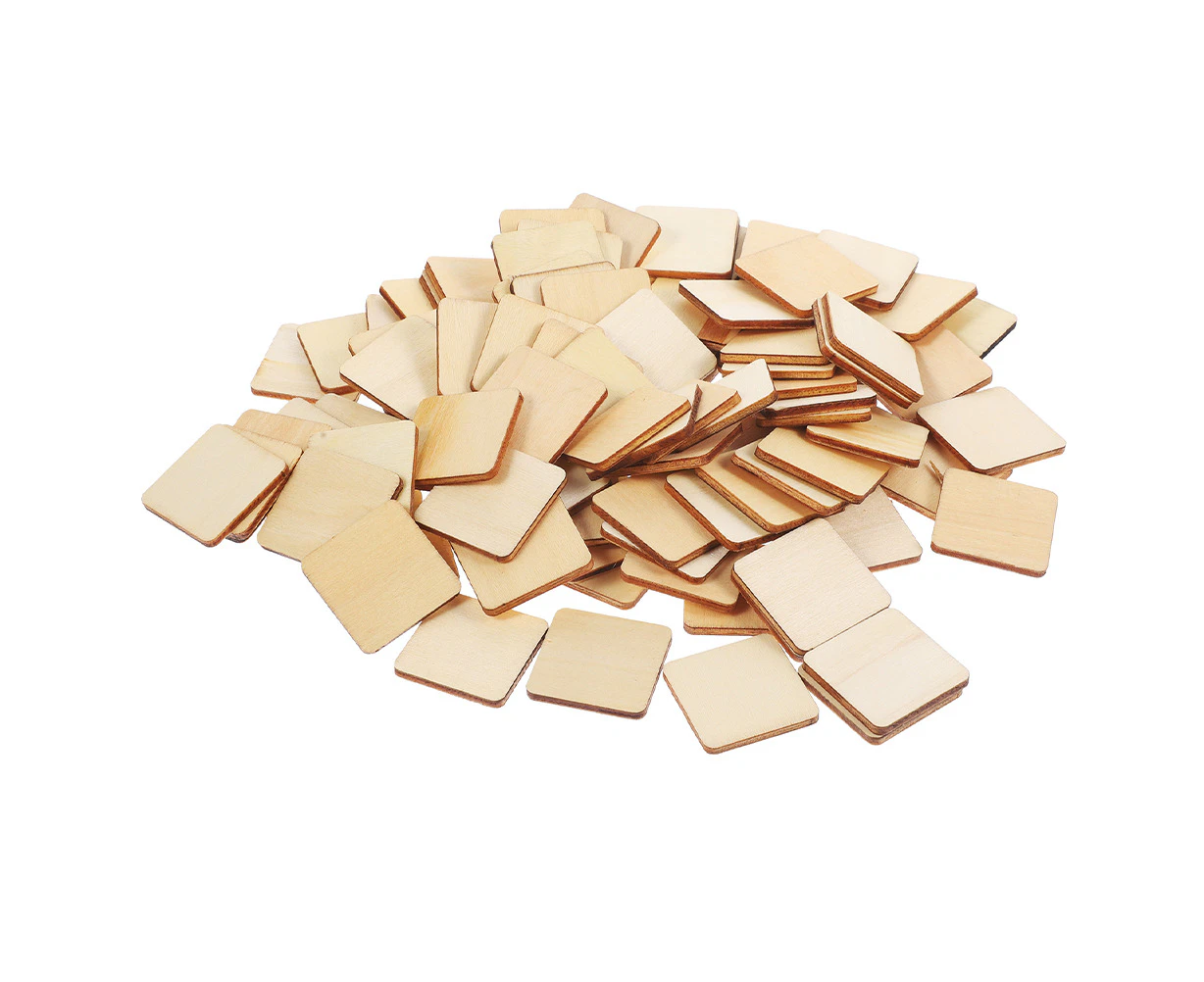 100Pcs Natural Wooden Blanks Wood Square Pieces DIY Squares Accessories Wooden Square Blanks