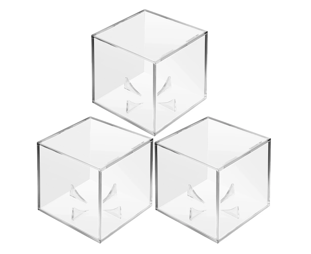 3pcs Baseball Display Case Acrylic Square Baseball Holder Clear Cube Memorabilia Ball Display Cases Softball Display Box Transparent