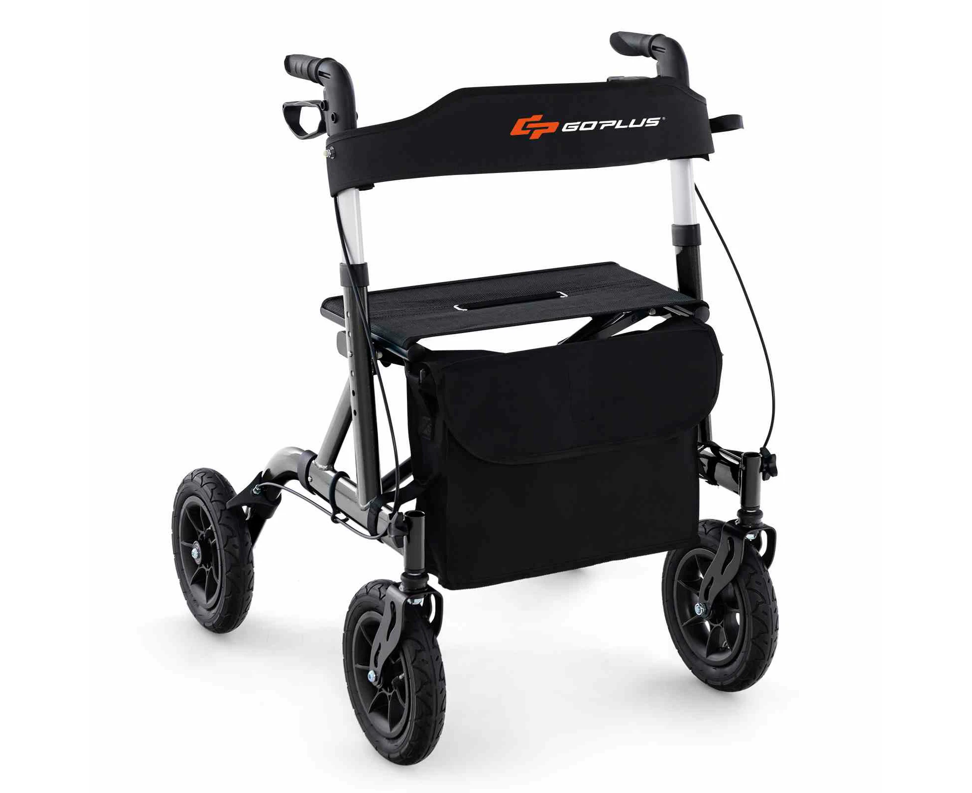 Costway Folding Medical Walking Walker Height Adjustable Aluminum Frame Rolling Walker for Seniors w/Seat/Storage Black