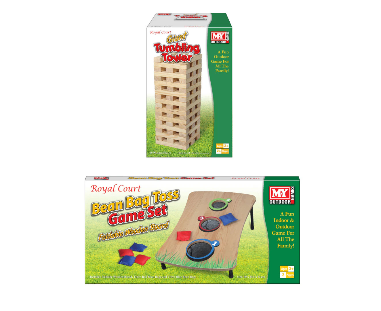 Giant Tumbling Tower & Wooden Bean Bag Toss Game Bundle Set