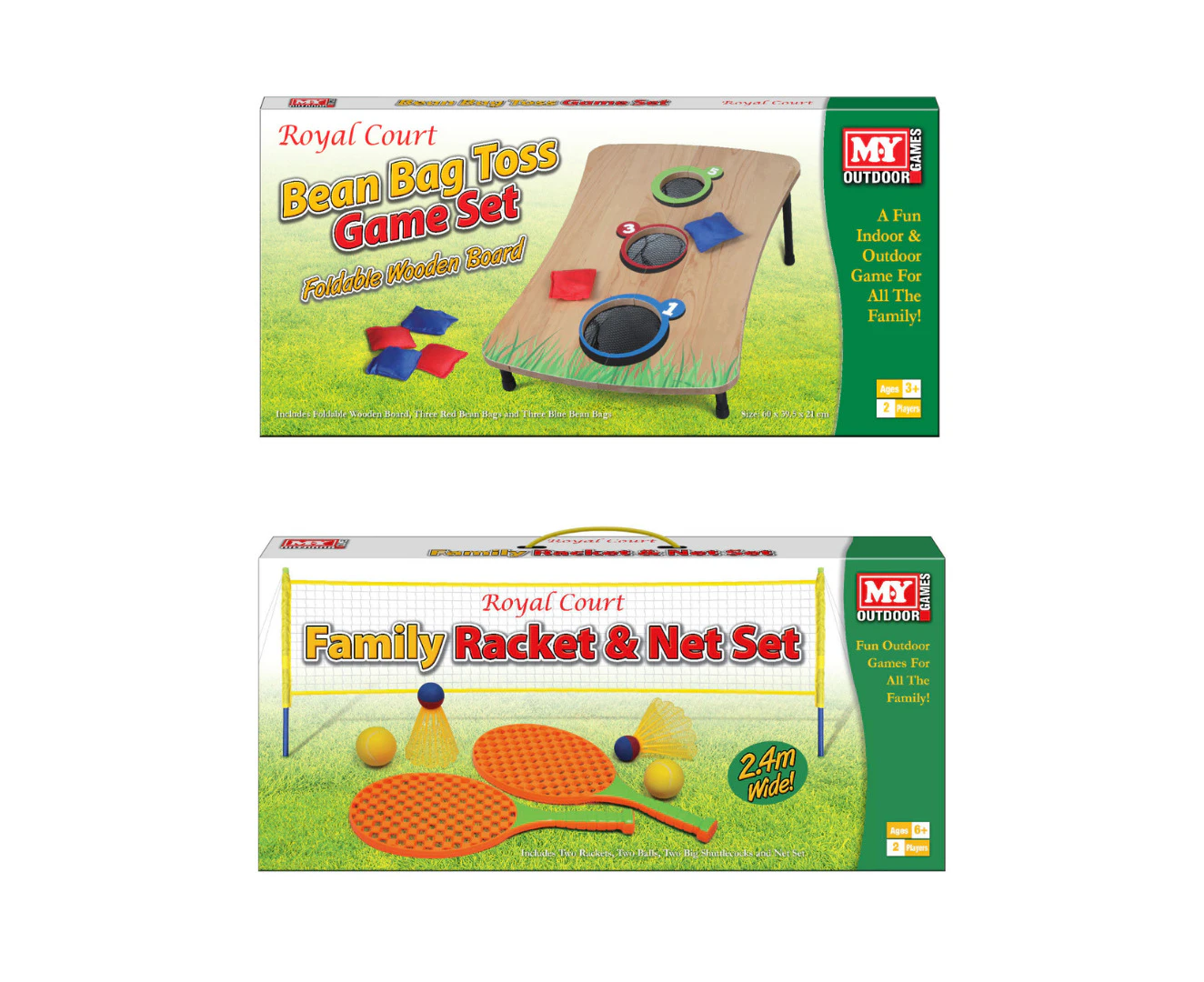 Wooden Bean Bag Toss Game & Family Racket & Net Game Bundle Set