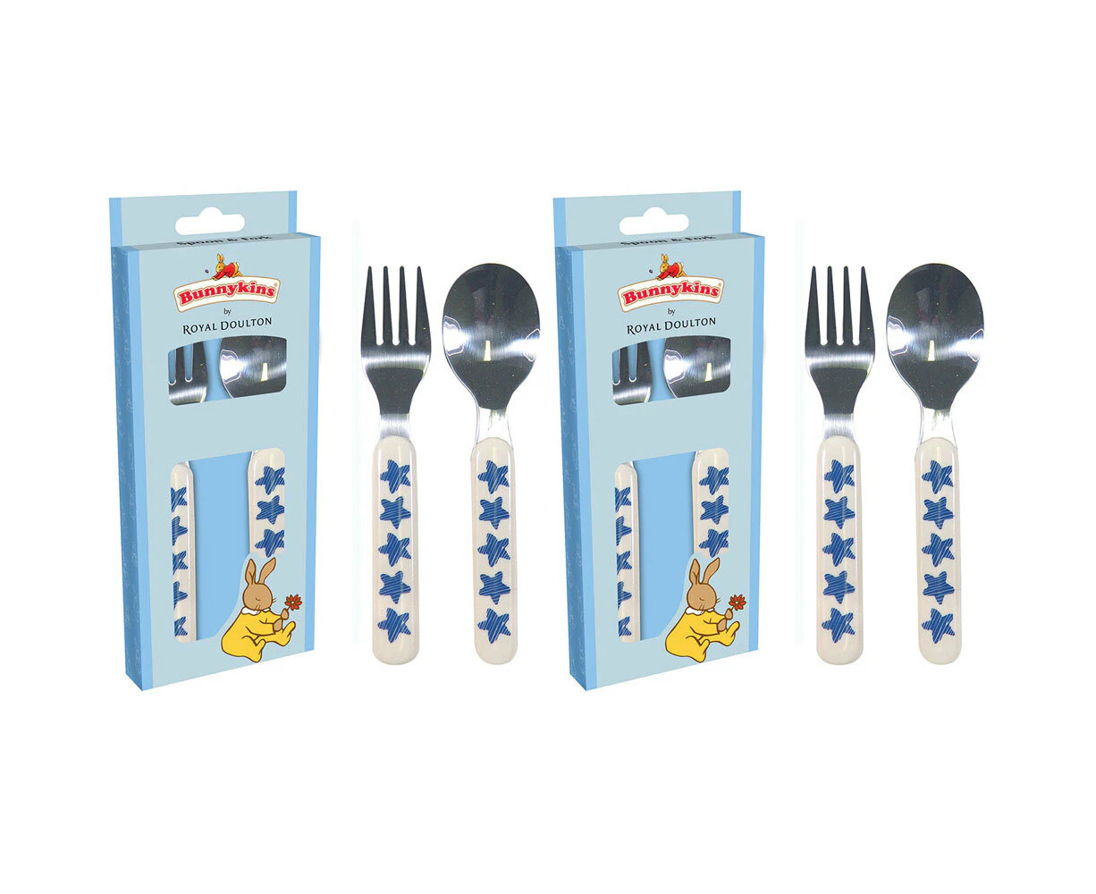 2x 2pc Bunnykins Spoon/Fork Set Cutlery Feeding Utensils 18m+ Shining Stars Blue