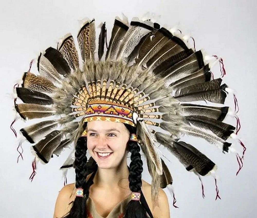 Native American Turkey Feathers Headdress