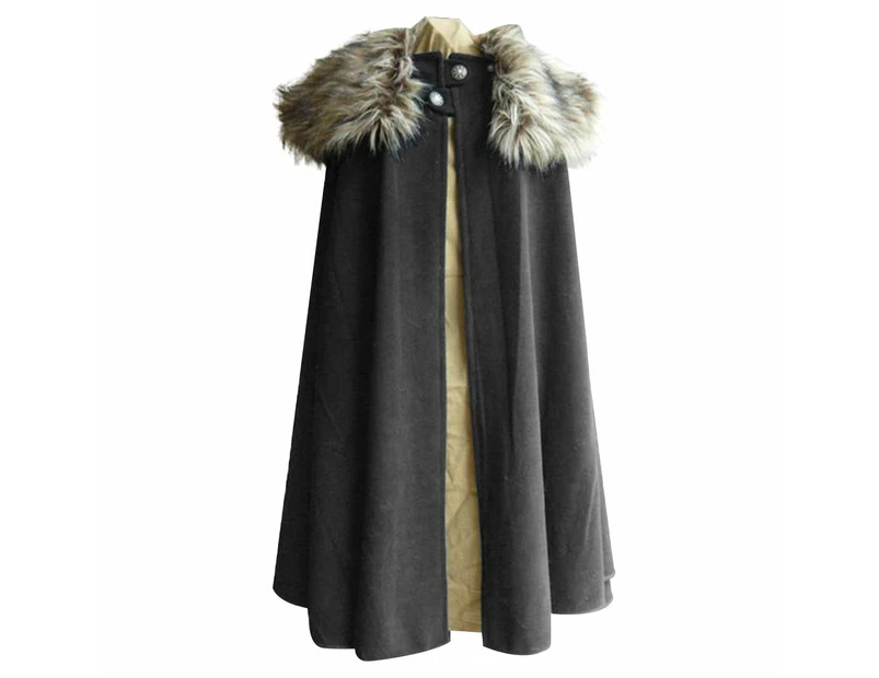 Medieval Deluxe Fur Cloak Cape Mens Costume - Grey 