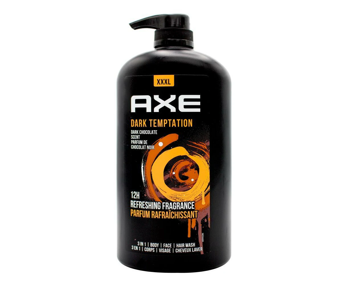 Axe 3 in 1 Body Face Hair Wash Dark Temptation Dark Chocolate Scent 1L