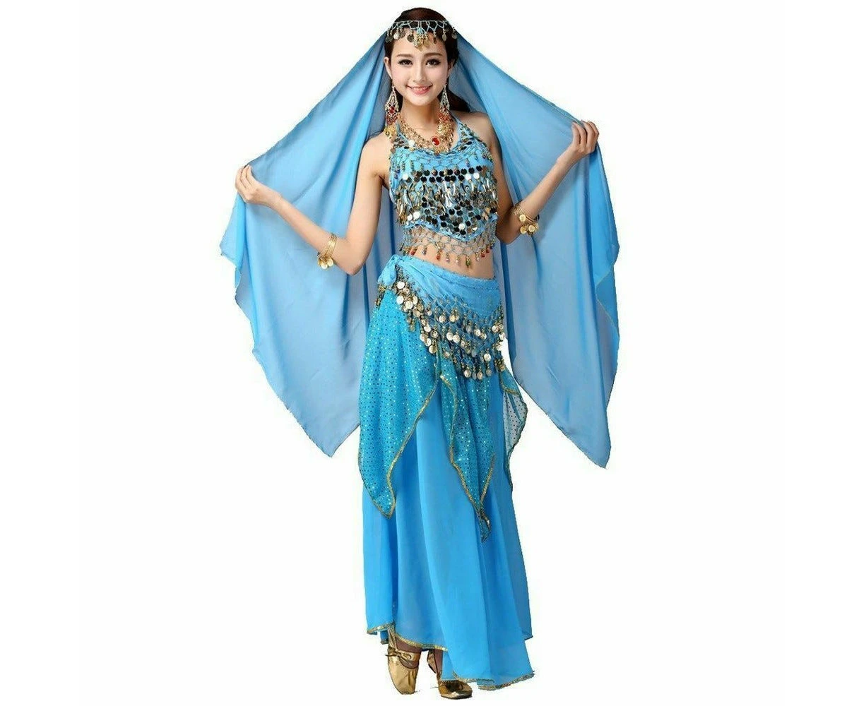 Belly Dance Bollywood Womens Costume with Skirt - Sky Blue