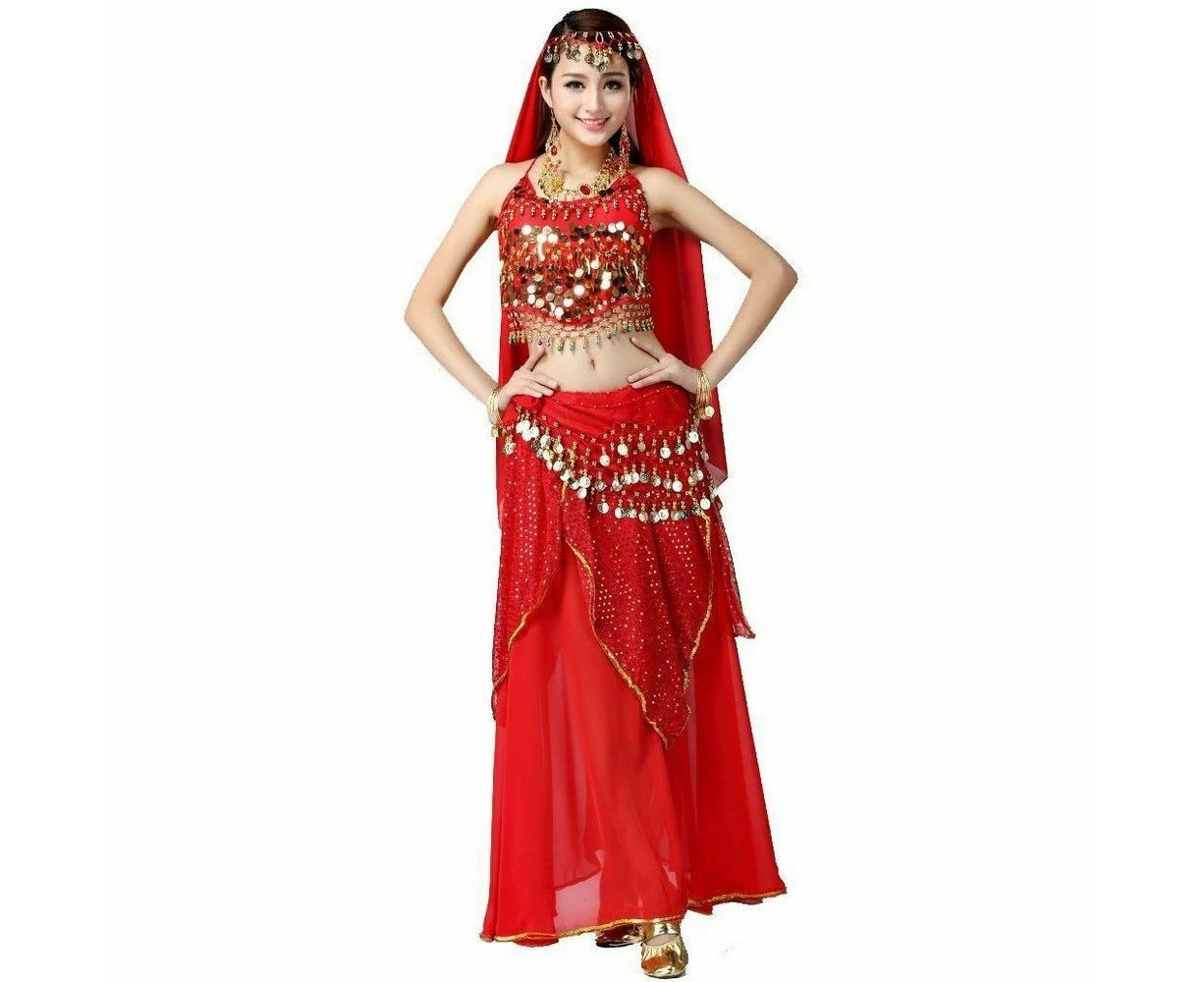 Belly Dance Bollywood Womens Costume with Skirt - Red