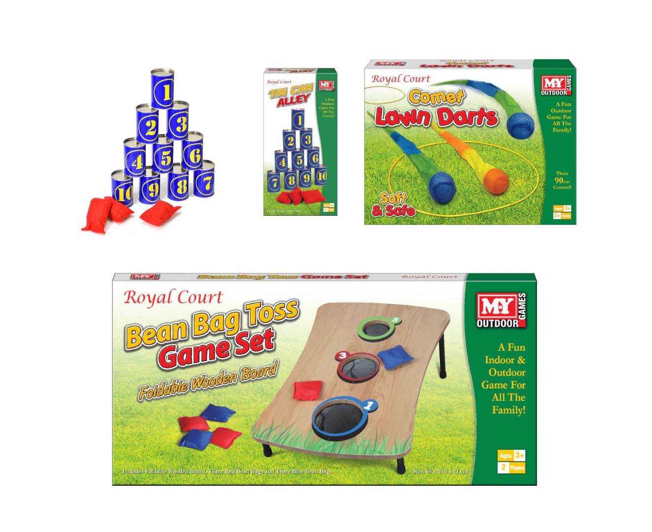 Tin Can Alley, Comet Lawn Darts & Wooden Bean Bag Toss Game Bundle Set