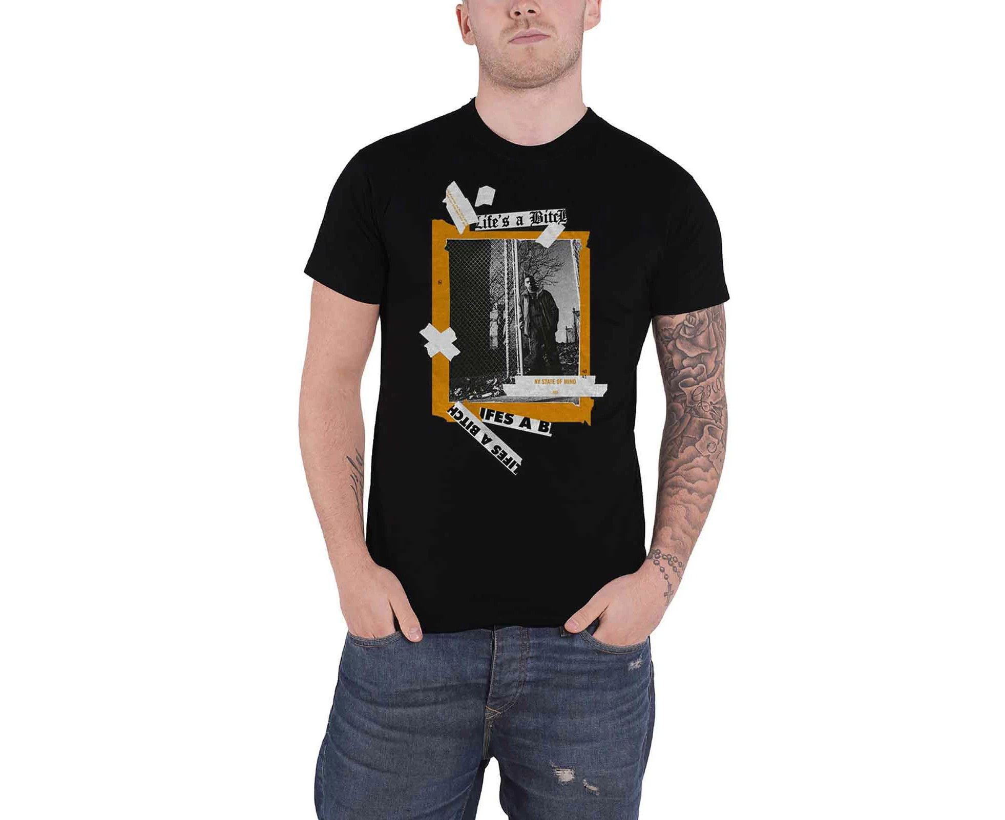 Nas T Shirt Lifes A B Ny State Of Mind   Official Mens - Black