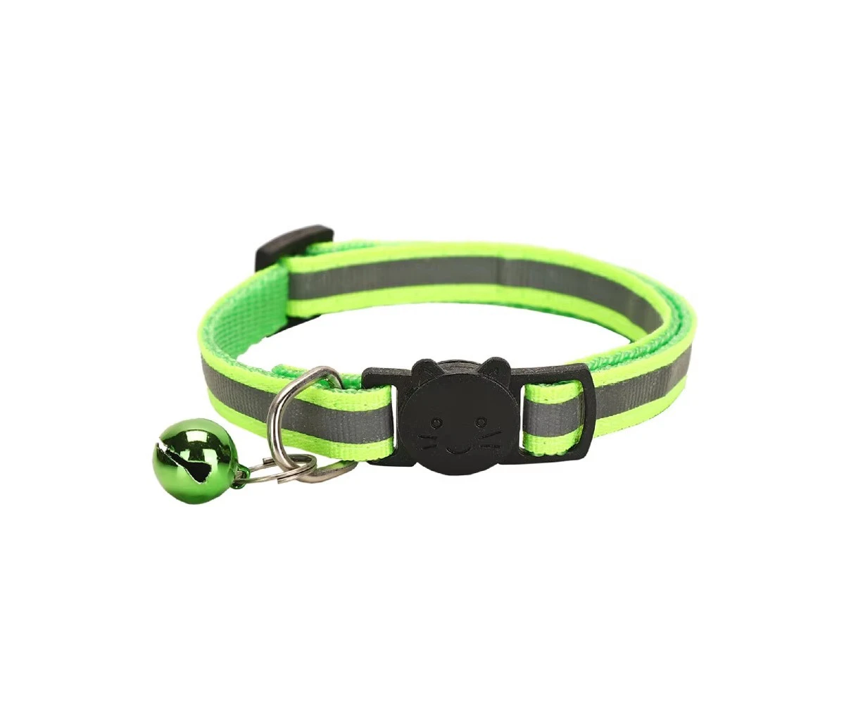 Reflective Cat Kitten Pet Collar With Bell Safety Adjustable Buckle Release Bell [Colour: Fluorescent Green]