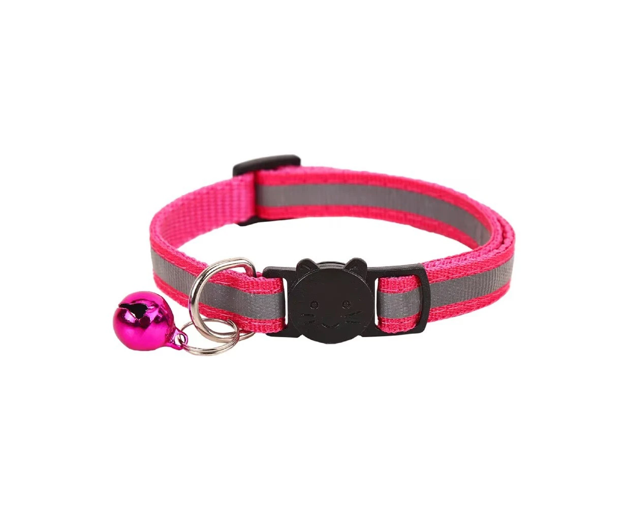 Reflective Cat Kitten Pet Collar With Bell Safety Adjustable Buckle Release Bell [Colour: Rose Red]