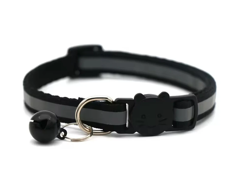 Reflective Cat Kitten Pet Collar With Bell Safety Adjustable Buckle Release Bell Colour: Black]