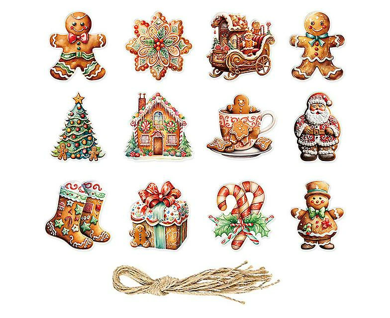 12pcs Christmas Gingerbread Man Tree Hanging Ornaments Merry Christmas Decorations Paper Pendant New Year Xmas Navidad Gift Tags