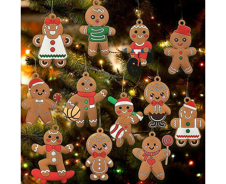 12pcs Christmas Gingerbread Man Ornaments For Christmas Tree Decorations 3 Inch Tall