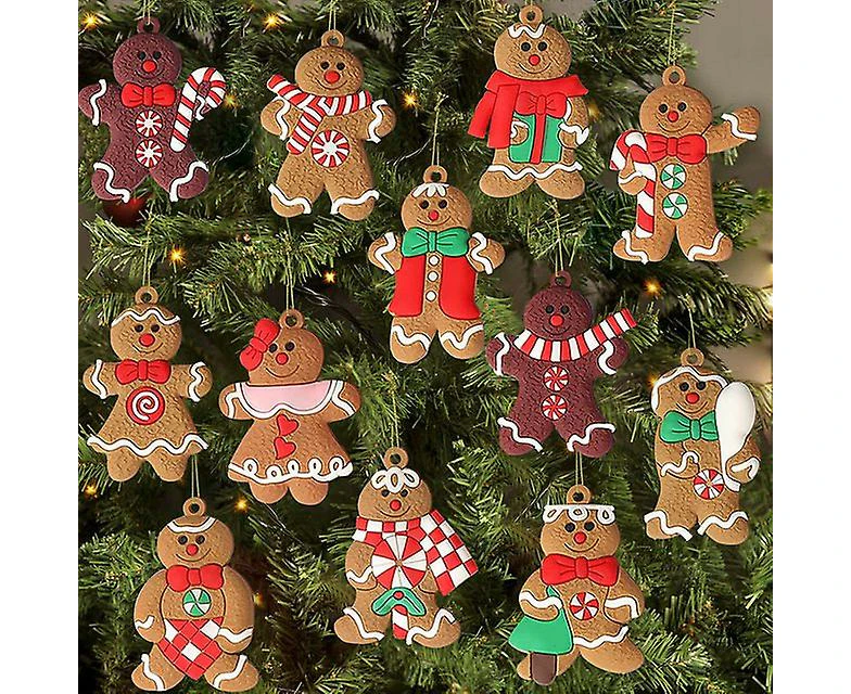 12pcs Gingerbread Man Ornaments For Christmas Tree Assorted Plastic And For Christmas Tree Hanging Decorations