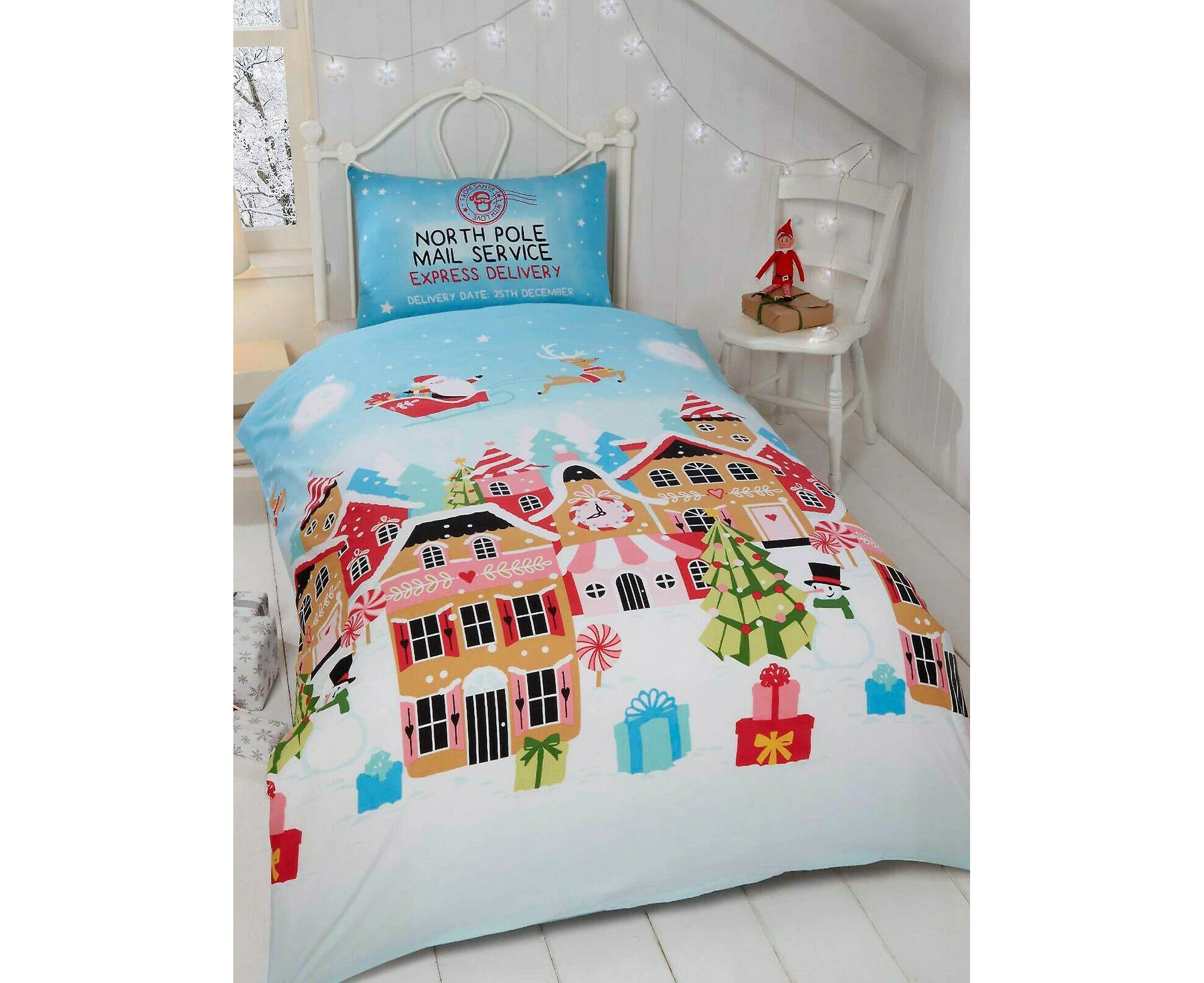 Gingerbread Town 4 in 1 Junior Christmas Bedding Bundle (Duvet, Pillow