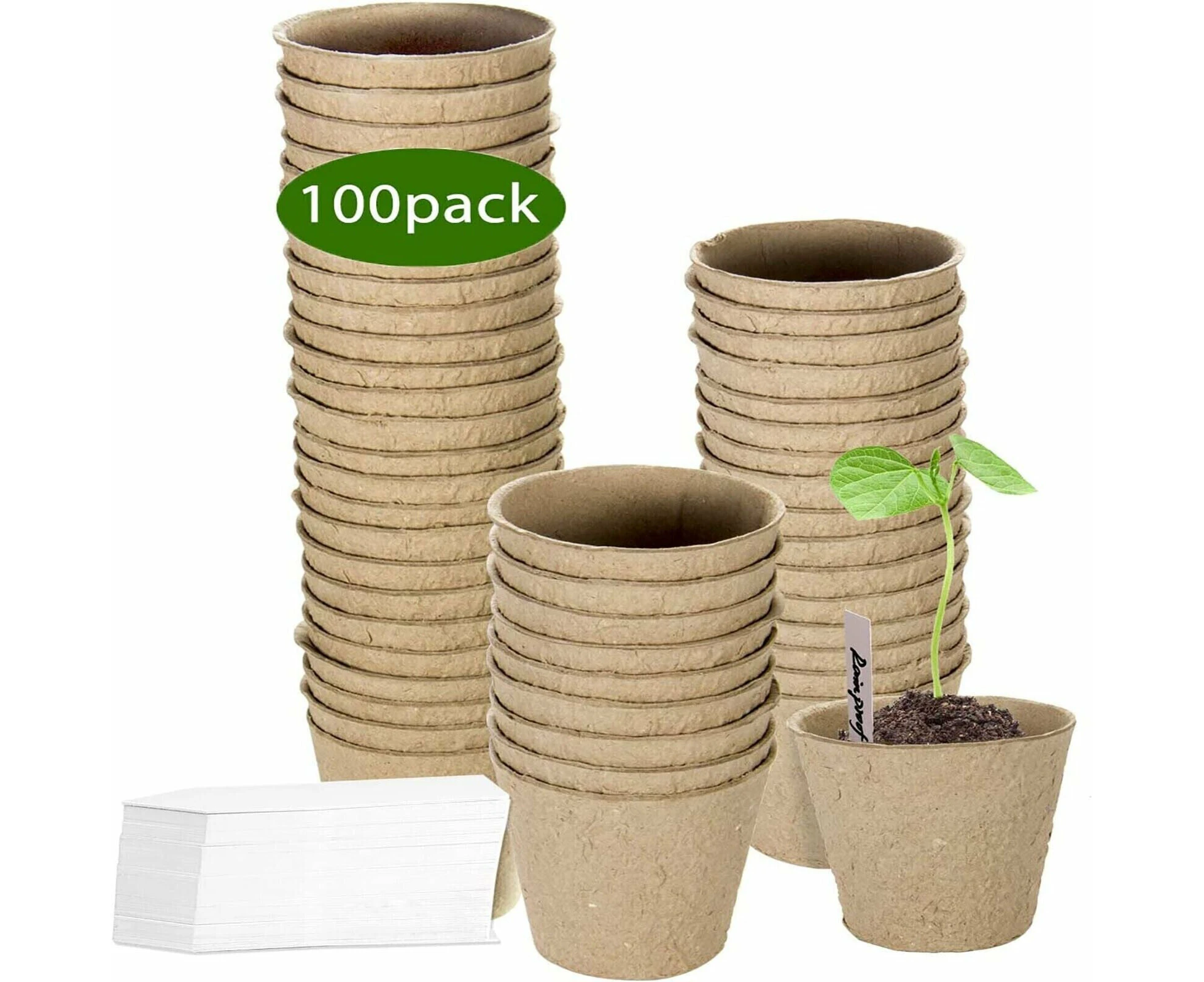 100x Biodegradable Seedling Pots Seed Garden Pots Cardboard Nursery Plant Labels