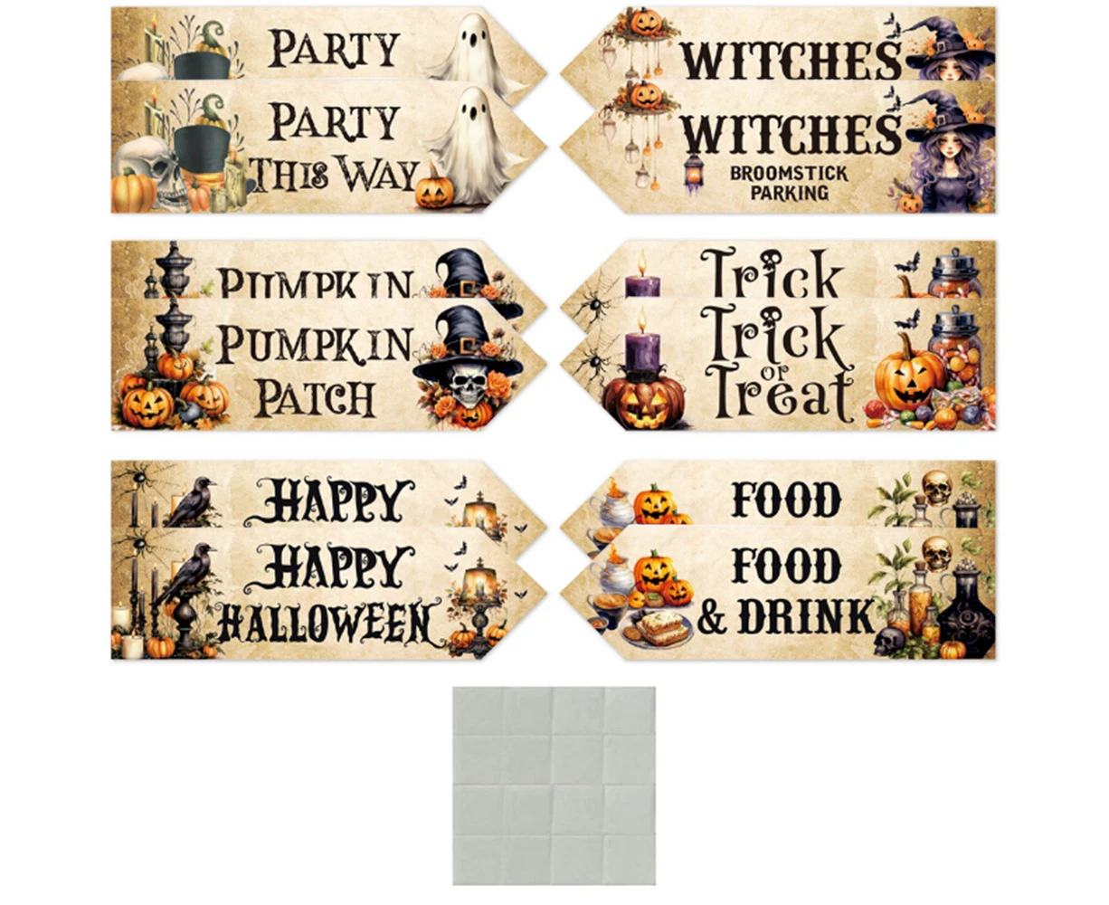 Set of 12 Halloween Pumpkin Trick or Treat Party Decoration Arrow Signs