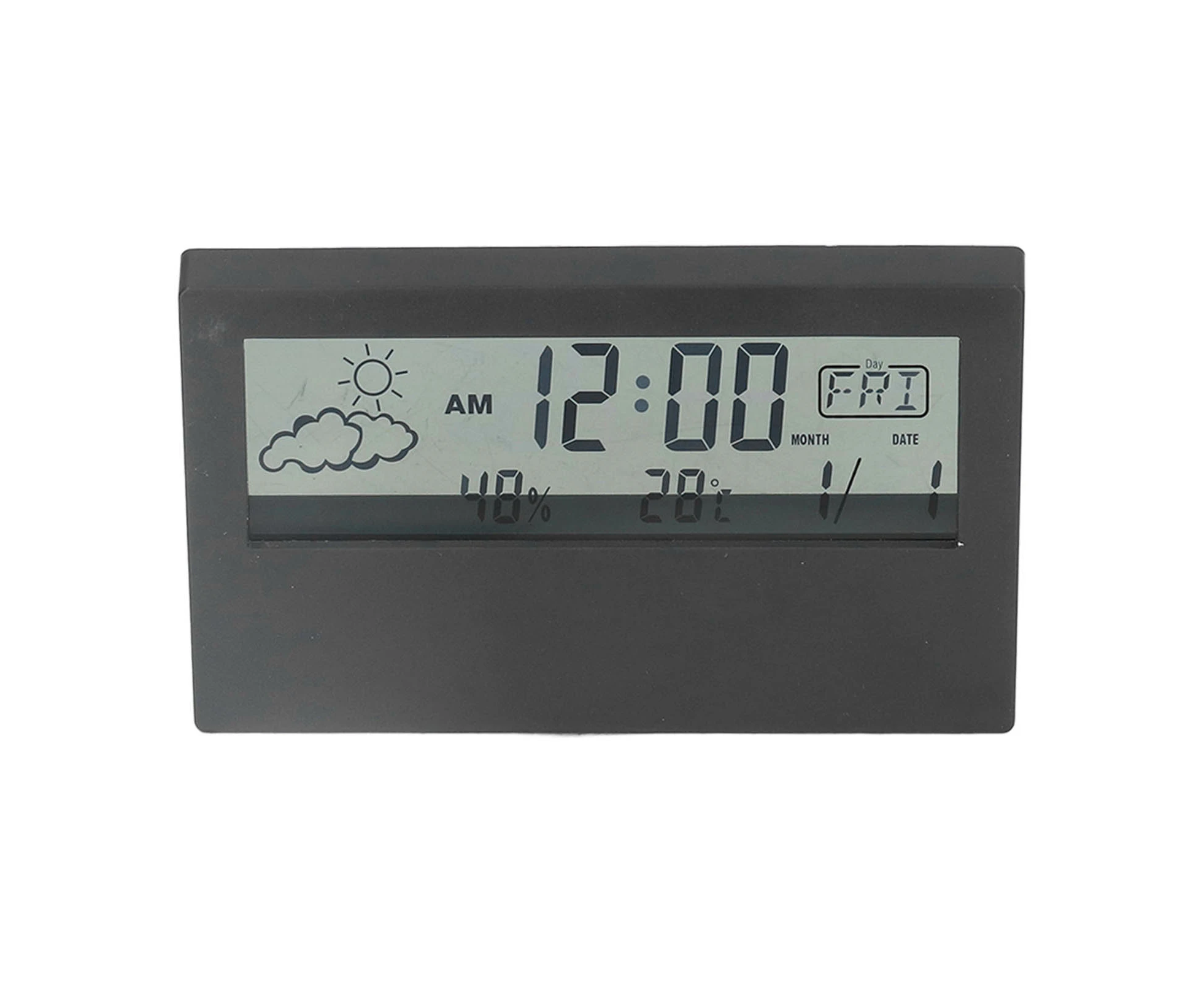 LCD Alarm Clock Transparent Multifunctional Large Screen Display Battery Powered Digital Alarm Clock for Home Travel Black