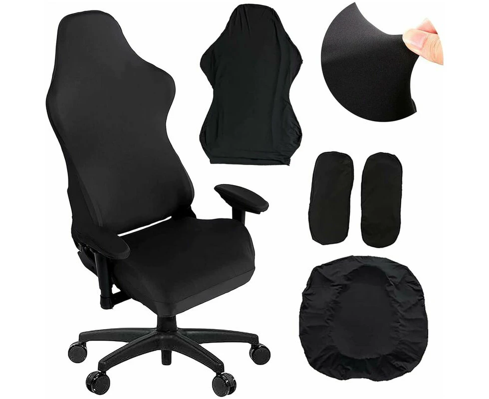 Gaming Chair Cover Office Chair Cover 4 Pieces/Set Gaming Chair Cover With Armrest Covers/Chair Back Covers/Chair Seat Cover, Gaming Chair Cover (Black)