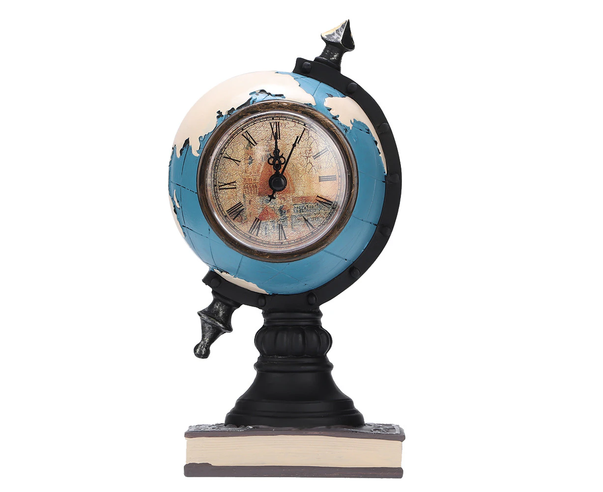 Vintage Household Living Room Office Desktop Globe Tellurion Clock Ornaments Home Decorationblue