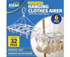 Xtra Kleen 6PCE Hanging Rotating Clothes Airer Attatched Pegs 30 x 48cm