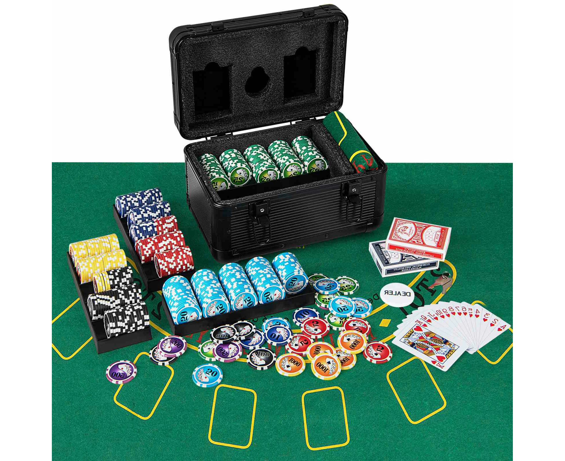 Costway 600PC 11.5 Gram Poker Chip Set Texas Hold'em Poker Chip Sets Casino Playing Cards Dice Gamble Game Party Black