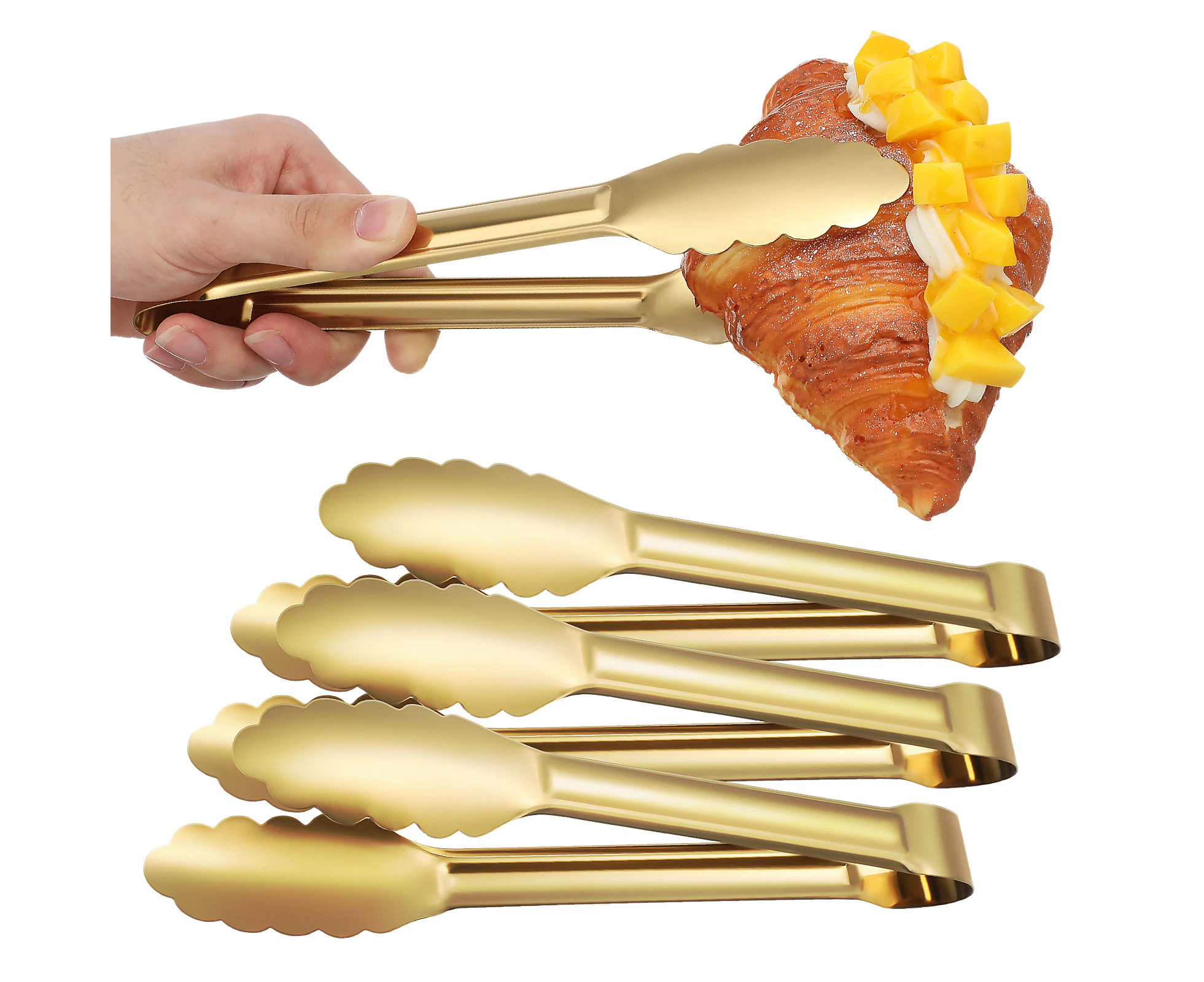 4pcs Serving Tongs Stainless Steel Buffet Tongs Kitchen Tongs Toast Tongs Food Tongs Salad Utensils