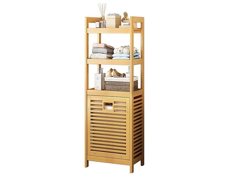 Side Tables Bamboo 2 In 1 Laundry Hamper Side Table With Shelves And Clothes Basket