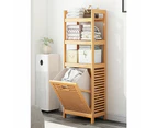 Side Tables Bamboo 2 In 1 Laundry Hamper Side Table With Shelves And Clothes Basket