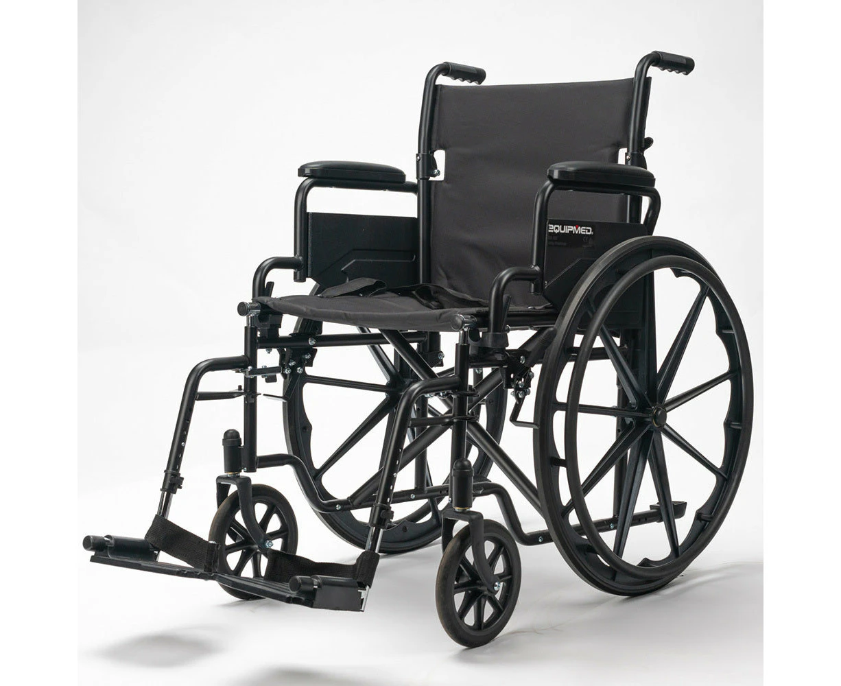 EQUIPMED 24 Inch Folding Wheelchair with Park Brakes, 136kg Capacity, 51cm Wide Seat, Black