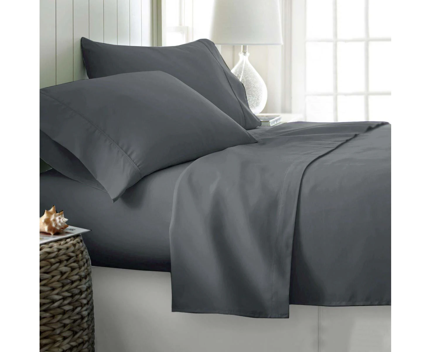 Danoz Direct -  400TC Cotton Sateen Sheet Set King - Grey