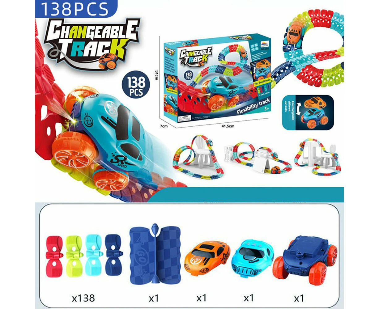 Changeable Track In The Dark Track with LED Light-Up Race Car Flexible Track Toy