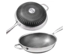 316 Stainless Steel Non-Stick Stir Fry Cooking Kitchen Wok Pan Honeycomb Double Sided