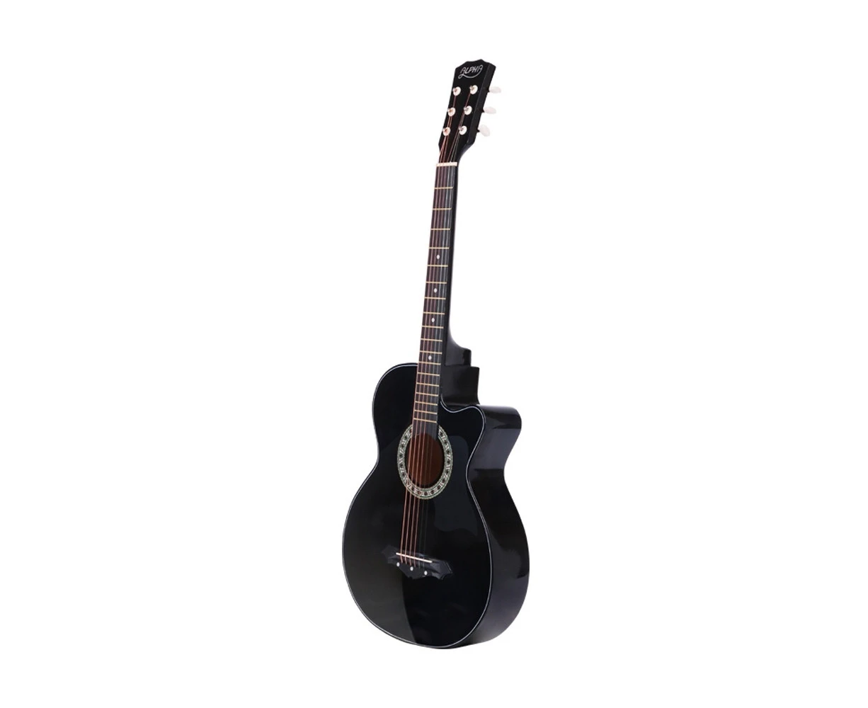 38 Inch Full-Size Acoustic Guitar Wooden Folk Classical Cutaway Steel Black 96x36x8.5cm