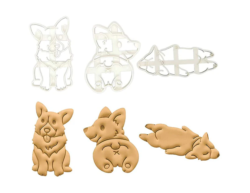 3Pcs/Set Cute Corgi Biscuit Mold Plastic Funny Dog Shaped Cutters Biscuit Baking Tool for Kids Hand DIY Mold