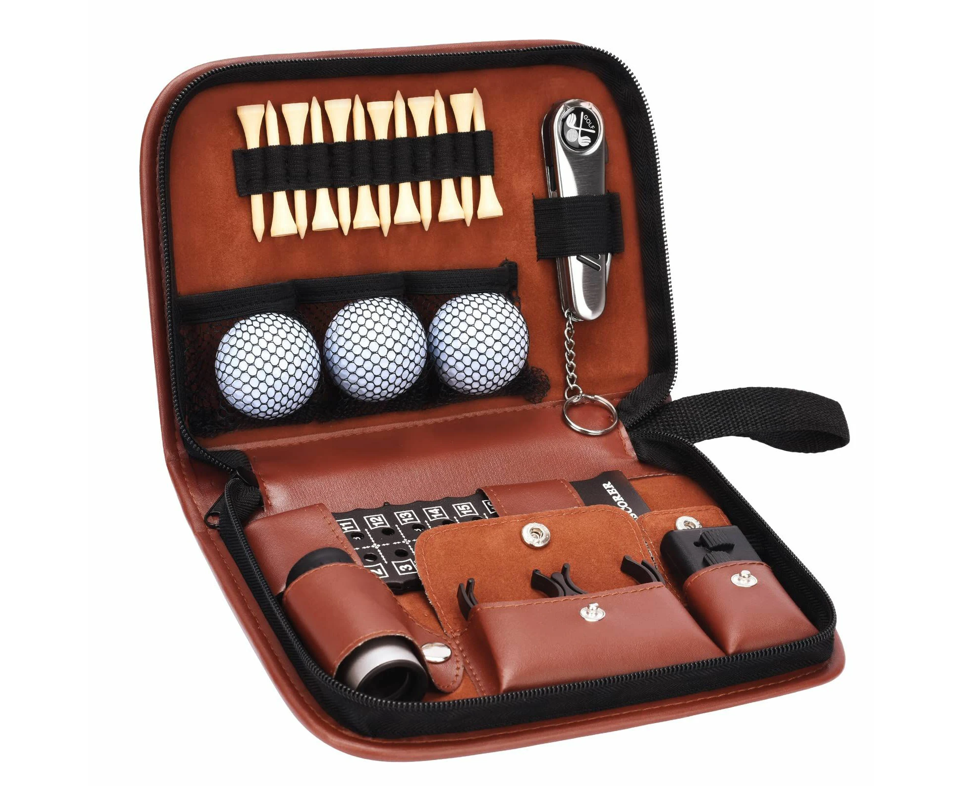 Golf Gifts for Men and Women,Golf Accessories Set with Hi-End Case,Golf Balls,Rangefinder,Golf Tees,Brush,Multifunctional Divot Knife,Scorer