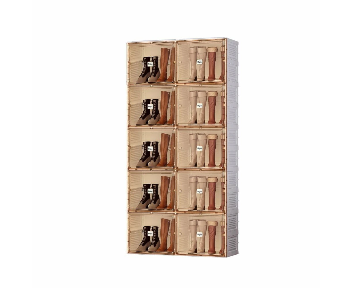 Kylin Cubes Storage Folding Shoe Cabinet With 2 Column & 10 Grids & 10 Brown Door