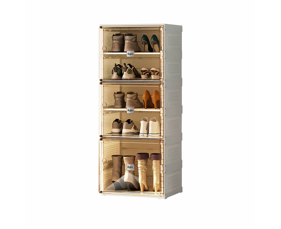 Kylin Cubes Storage Folding Shoe Cabinet With 1 Column & 5 Grids & 3 Brown Door