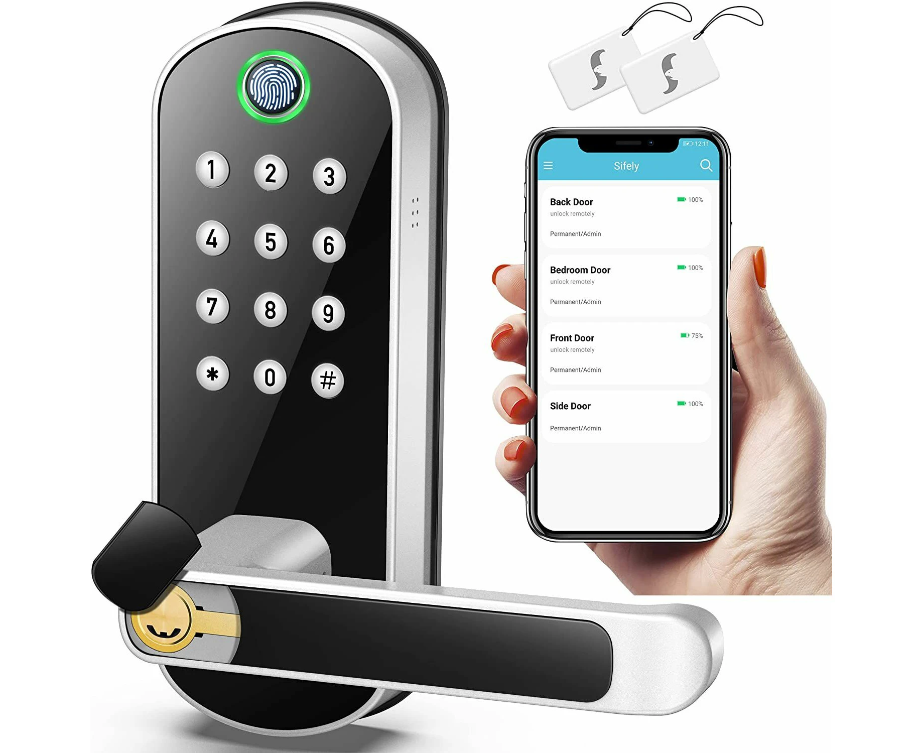 Keyless Smart Fingerprint Biometric Door Lock with Keypad, Passcode Digital Lock with Handle