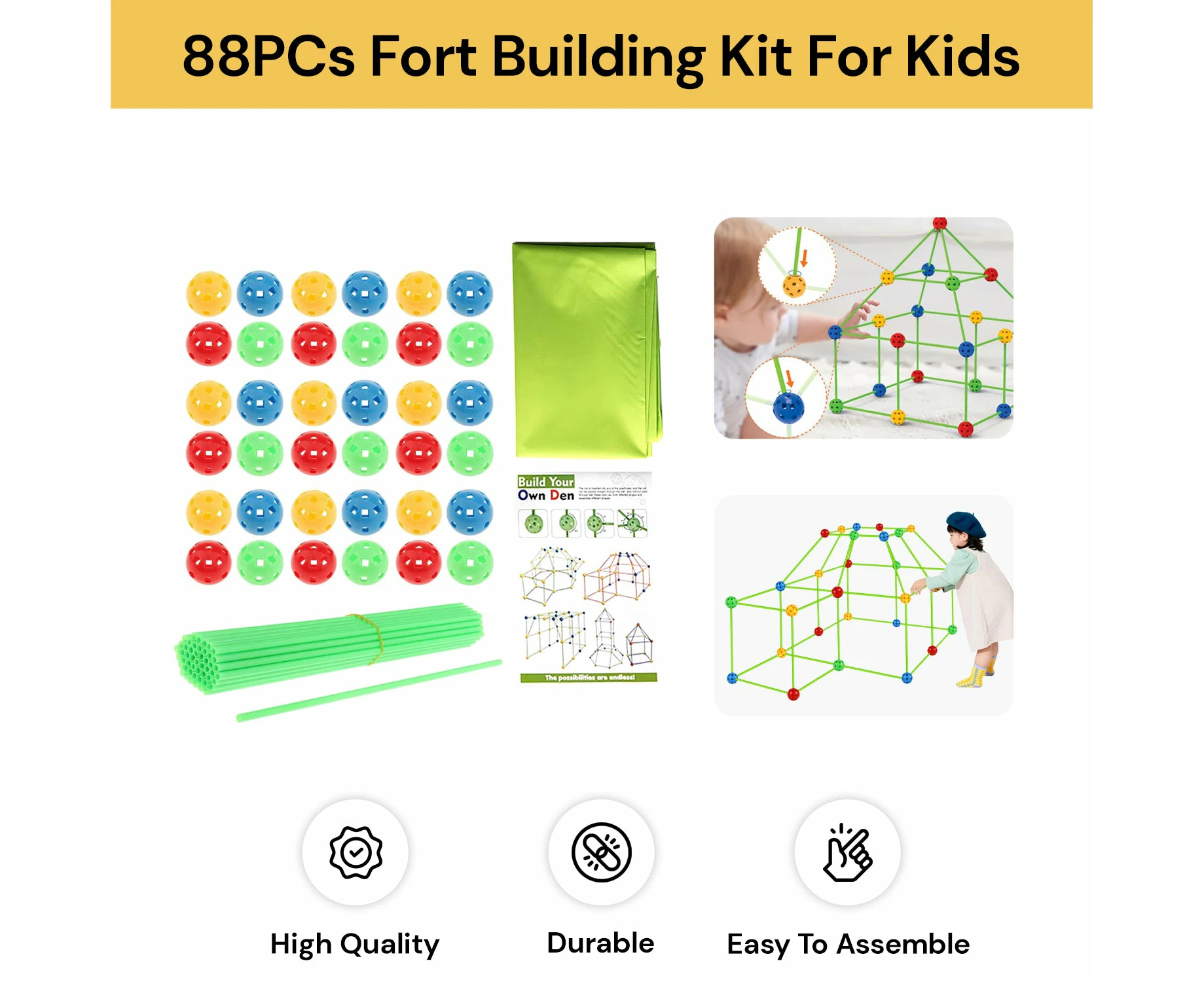 88PCs Fort Building Kit For Kids